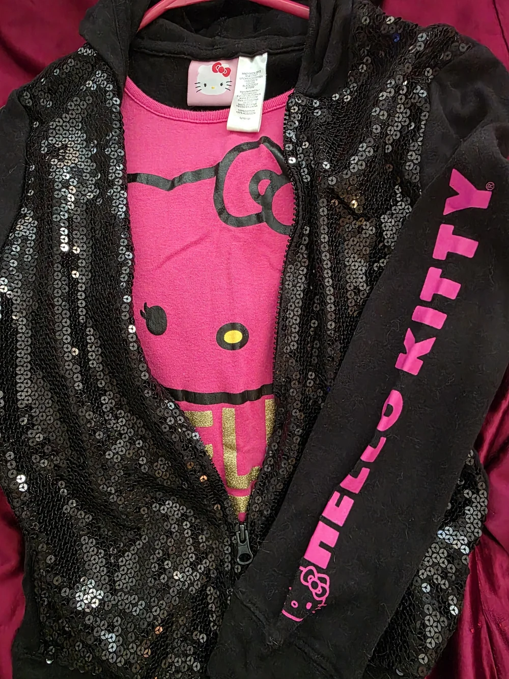 Hello Kitty Girls' 10-12 Pink & Black Sequin Hoodie